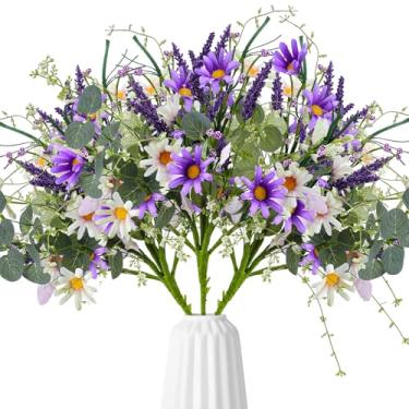 Imagem de Giegxin 6 pacotes de flores silvestres de seda artificial, buquês de flores silvestres, hastes falsas, plantas artificiais para mesa de casamento, centro de mesa, casa, jardim, cozinha, janela
