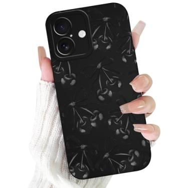 Imagem de FBHGLOA Capa de telefone para iPhone 17 de 6,3 polegadas fofa moderna Y2K Black Cherry Bow Bow Bow Pattern Design Laços Capa para telefone Slim Fit Soft Gel Rubber Protective Funda Capa para meninas e