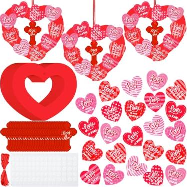 Imagem de Motipuns 24 conjuntos de guirlanda de dia dos namorados God is Love, kit de artesanato religioso faça você mesmo, placa de porta de coração, versículos da Bíblia, enfeite de escola dominical