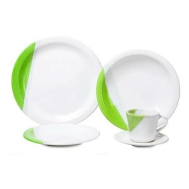 Imagem de Prato de Sobremesa Branco，Jogo de Jantar Louças Pratos e Xícaras 30 peças Completo de cerâmica lindas cores (Verde,30 peças)