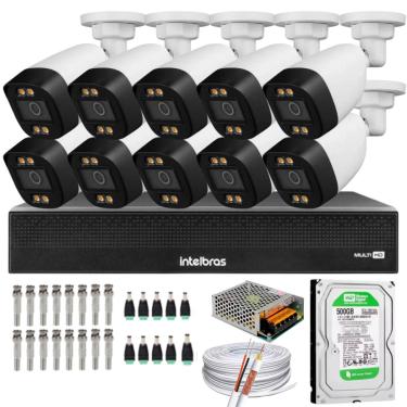 Imagem de Kit 10 Câmeras Segurança FullColor Visão Noturna Colorida 1080p 2.8mm Dvr Intelbras 500gb