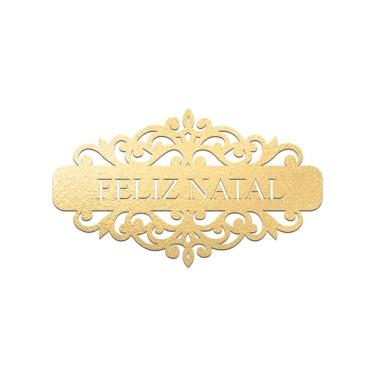 Imagem de Placa Feliz Natal Com Arabesco 30cmx17cm - Cria Arte Laser Dourado