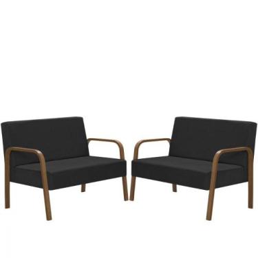 Imagem de Kit 2 Jade 2 Lugares Braço Madeira D Salla material sintético Preto