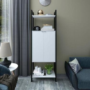 Imagem de Estante de Livros 65CMX184,7cm 2 Portas Centro Haia Yescasa Branco/Pre