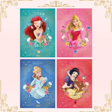 Imagem de Kit 04 Cadernos Colegial Brochura Princesas 17,6 x 23,9cm 80 Folhas Ca