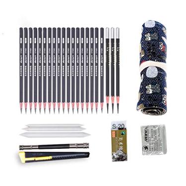 Imagem de 31 peças de cortina de coruja, lápis rígido médio macio, cortina de caneta de armazenamento de esboço para estudantes de arte