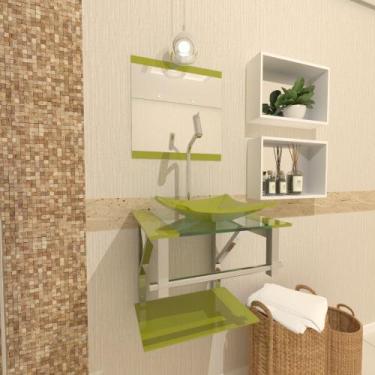 Imagem de Gabinete De Vidro Para Banheiro 40cm Inox Verde Oliva Com Torneira - C