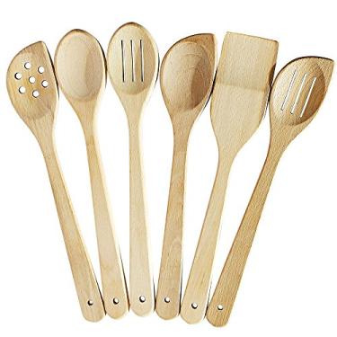 Imagem de Healthy Cooking Utensils Set - 6 Wooden Spoons For Cooking - Natural Nonstick Hard Wood Spatula and Spoons - Uncoated and Unglued - Durable Eco-friendly and Safe Kitchen Cooking Tools by Ecosall