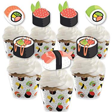 Imagem de Big Dot of Happiness Let's Roll – Sushi – Decoração de cupcake – Kit de embrulhos e palitos de cupcake de festa japonês – Conjunto de 24