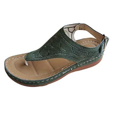 Imagem de Chinelo de cunha multicolorido chinelos femininos salto bordado sandálias femininas anabela para mulheres tamanho 12, Verde, 8