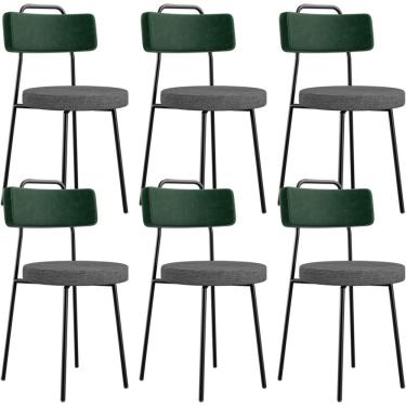 Imagem de Kit 06 Cadeiras Estofada Sala De Jantar Barcelona L02 Facto Verde Musgo Linho Cinza Escuro - Lyam