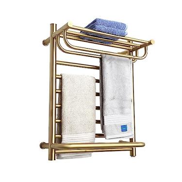 Imagem de Rack Aquecedor de Toalhas Inteligente 304 de Aço Inoxidável Montado Na Parede à Prova D'água Elétrico Toalheiros para Banheiro Suportes de Secagem Termostática,Gold,650 * 500 * 290mm