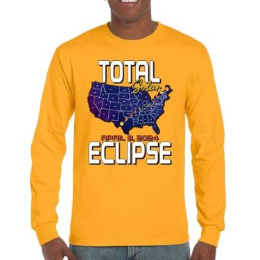 Imagem de Camiseta de manga comprida com mapa do eclipse solar total apenas com óculos de eclipse 8 de abril de 2024 festa astronomia sol lua, Amarelo, XXG