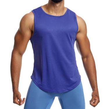 Imagem de Magiftbox Camisetas elásticas para ginástica e musculação atlética fitness suor secagem rápida para homens T75, Azul, GG