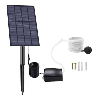 Imagem de Bomba de ar solar portátil para pesca, cabo de conexão de 16 GPH 3 m, painel solar de 15 x 9,4 cm, mangueira de 2,5 m, pedra bolha, aerador oxigenador de aquário movido a energia solar para aquário