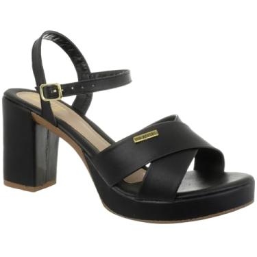 Imagem de Sandália Feminina Salto Alto Meia Pata Classica Plataforma Confortável Via Angel 71.01 Preto, Off e Caramelo. (Preto, BR, Adulto, Numérico, 40)