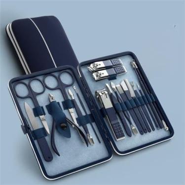 Imagem de Conjunto de ferramentas de manicure azul, kit profissional de aço inoxidável para cortar unhas, pedicure, paroníquia, cortadores, 18 peças em conjunto