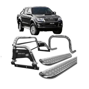 Imagem de Kit Quebra Mato Estribo Chapa Santo Antônio H3 Hilux Cromado - HOZZ