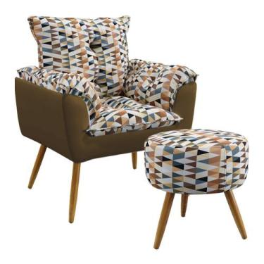 Imagem de Kit Poltrona Almofadada Decorativa Beta e Puff Solar F-014 N-028 Sued 