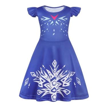 Imagem de Sukyfecde Vestidos de princesa para meninas, fantasia de Halloween, vestido de festa de aniversário, cosplay, roupas para dramatização, Elsa azul-escuro, 4 Anos