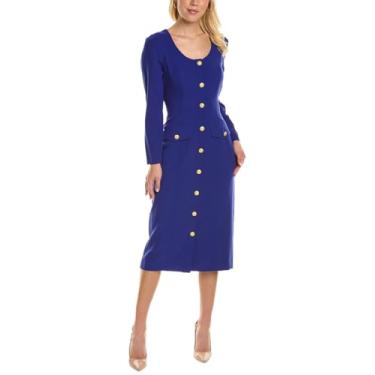 Imagem de Taylor Dresses Vestido midi feminino manga longa gola redonda botão frontal, Azul Caxemira, 44