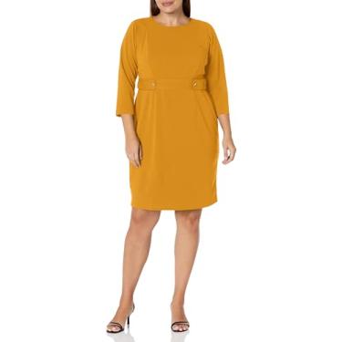 Imagem de London Times Vestido feminino para trabalho, escritório, negócios, bainha com detalhe de botão na cintura, Azeitona Tawny, 54