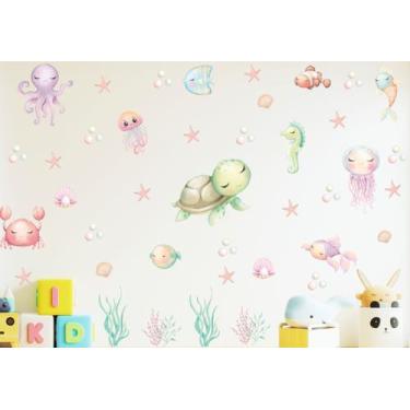 Imagem de Adesivo Parede Tartaruga Cute  Fundo do Mar Vda Marinha - Colakoala Ad