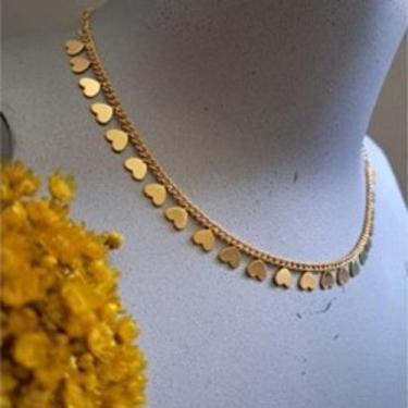 Imagem de Colar Choker Fina Com Mini Corações Pendurados Folheado a Prata 925 e 