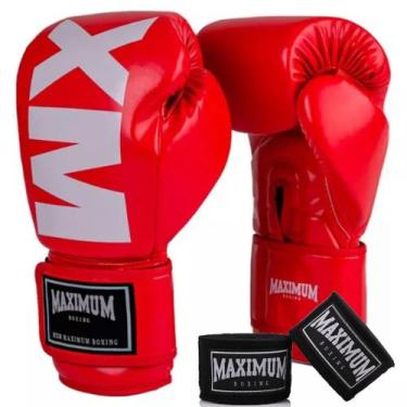 Imagem de Kit Luva Mxm Red Muay Thai Boxe Maximum + Bandagem Black 3m, 12oz