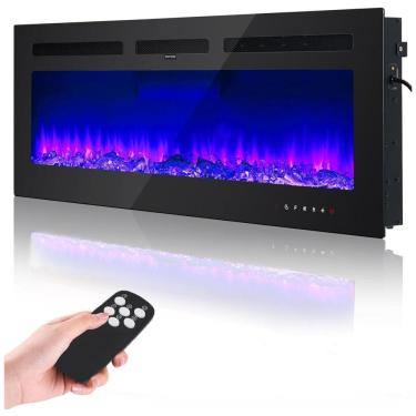 Imagem de Lareira Elétrica 127 cm, Recessada e Montada na Parede, Aquecedor 1500W/750W, Termostato (15-37°C), Controle Remoto e Touch, 12 Cores. Fectiontool