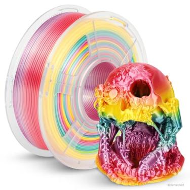 Imagem de JAYO Filamento PLA+ Silk Rainbow 1,75 mm, filamento de impressora 3D multicolorido brilhante, mudanças rápidas de cor a cada 8 metros em verde-vermelho-rosa-amarelo, 1,1 kg/2,4 lbs