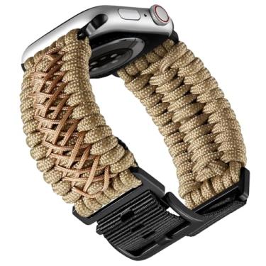 Imagem de BINLUN Pulseira Compatível com Apple Watch 44mm 45mm 46mm 49mm Nylon Paracord Trançado Pulseira de Relógio Compatível com iWatch Ultra/Ultra 2 Series 10/9/8/7/6/5/4/SE/SE2/3/2/1(Cáqui,26mm)