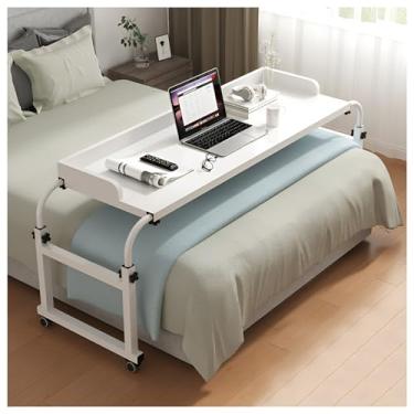 Imagem de Mesa de cama, mesa de cama ajustável em altura e comprimento com 4 rodas bloqueáveis, estações de trabalho de computador móvel para uso em escritório doméstico