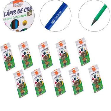 Imagem de Kit 10 Caixa Lápis de Cor 12 Cores Resina Reciclada Sextavado - brw