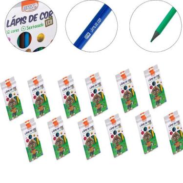 Imagem de Kit 12 Caixa Lápis de Cor 12 Cores Resina Reciclada Sextavado - brw