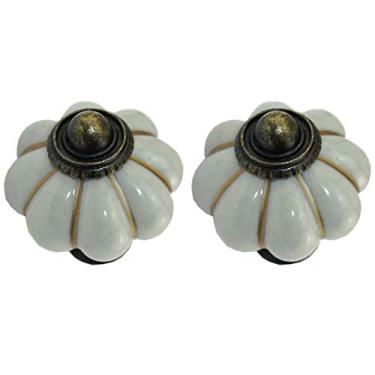 Imagem de Puxador de armário de 6 peças, puxador de armário de gaveta de cerâmica, puxadores de móveis de cerâmica europeia maçaneta de porta de armário de cozinha (branco)