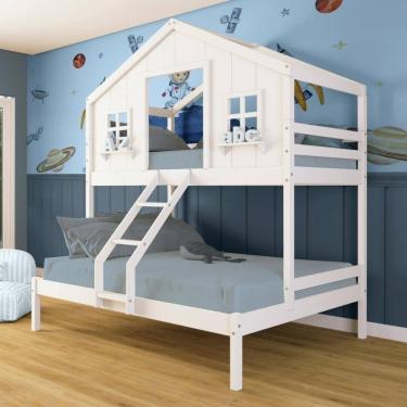 Imagem de Beliche Casal/ Solteiro Casinha Dos Sonhos Madeira Maciça Branco Megamobilia