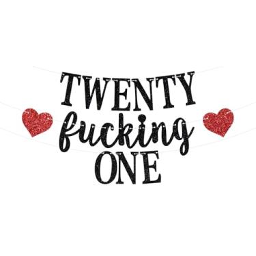 Imagem de Faixa Twenty One, faixa de feliz aniversário de 21 anos, Cheers to 21 anos/Rip Fake ID, suprimentos engraçados de decorações de festa de aniversário de 21 anos para adultos, homens, mulheres, glitter