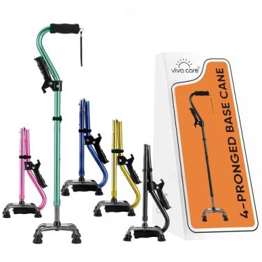 Imagem de viva care Bengala Viva Care Com 4 Pontas E Alça Extra – Ajustável, Para Equilíbrio E Estabilidade De Adultos, Idosos E Pessoas Lesionadas. [Verde]