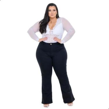 Imagem de Calça Flare Jeans Preta Plus Size Para Gordinhas da Moda Inverno - Wil