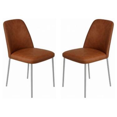 Imagem de Conjunto 2 Cadeiras Londres Couro Caramelo Metal Champanhe