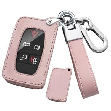Imagem de ontto Capa de couro para chave de carro adequada para Land Rover Discovery 4 LR4 2010-2015 Range Rover Sport Evoque 2012-2017 porta-chaves durável macio com chaveiro antiarranhões, chave C rosa