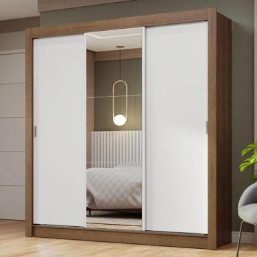 Imagem de Guarda-roupa Casal 3 Portas Correr Espelho Rustic/branco - MADESA