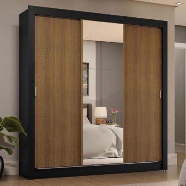 Imagem de Guarda-roupa Casal 3 Portas Correr 4 Gavetas Preto/Rústico - MADESA