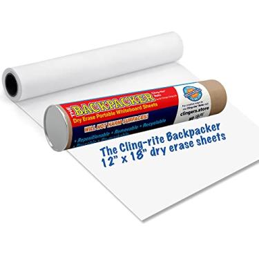 Imagem de Backpacker Cling-rite Rolls Clingers quadro branco portátil apagável a seco, rolo de 11,8 m, tamanho da folha 30,5 x 45,7 cm, desenho e planejamento, escola, artes e artesanato com 30 folhas brancas