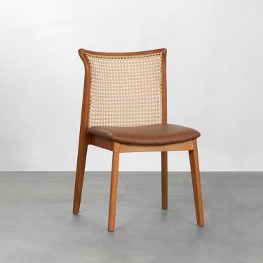 Imagem de Cadeira Malai Encosto Palha Larga Assento PU - Cognac