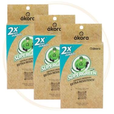 Imagem de Esponja Limpadora Supergreen Extra Resistente Ecomais Akora C/3 Unid