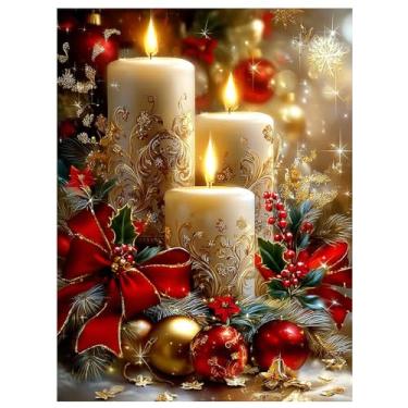 Imagem de Reivworl Kits de arte de diamante de Natal para adultos, kits de pintura de diamante de vela, kit de arte de pedras preciosas para presentes e decoração de interiores de casa 30 x 40 cm