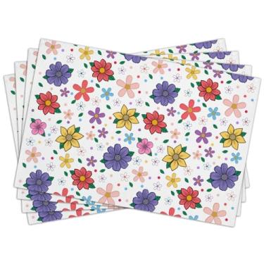 Imagem de Conjunto de 4 jogos americanos de flores, 30 x 45 cm, à prova d'água, resistente ao calor, para mesa de jantar, jogo americano limpável para decoração de festa e cozinha em casa -08