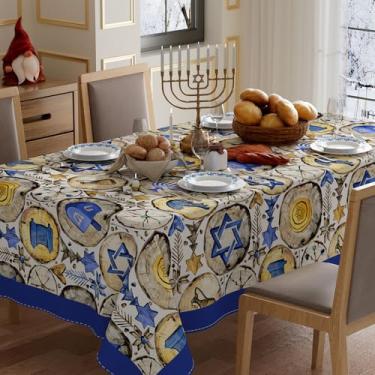 Imagem de XCHI Toalha de mesa retangular de madeira com estrela de seis pontas Olive Hanukkah Chanukah Menorah Dreidel, toalha de mesa lavável, para decoração de festa em casa, 152 x 300 cm